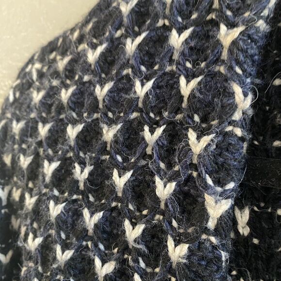 Zara Sweater CoatIigan Blue White Oversized Jacquard Fringe Open Duster boho - Picture 4 of 12